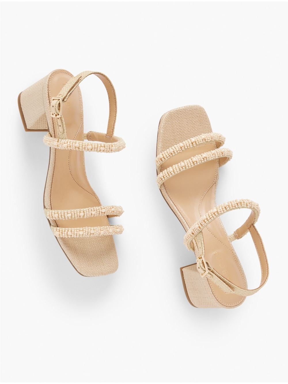 NEW Talbots Maya Strappy Beaded Sandals Block Heels Light Fawn